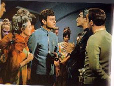 Amanda with Sarek, Spock, Dr. McCoy & Captain Kirk at reception