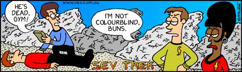 Sev Trek - cartoon spoofs
      of Star Trek. Copyright 1997 by John Cook.