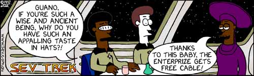 Sev Trek - cartoon spoofs
      of Star Trek. Copyright 1997 by John Cook.