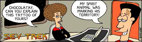 Sev Trek - cartoon spoofs
      of Star Trek. Copyright 1997 by John Cook.