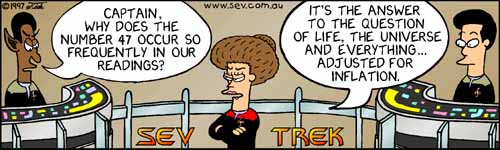 Sev Trek - cartoon spoofs
      of Star Trek. Copyright 1997 by John Cook.